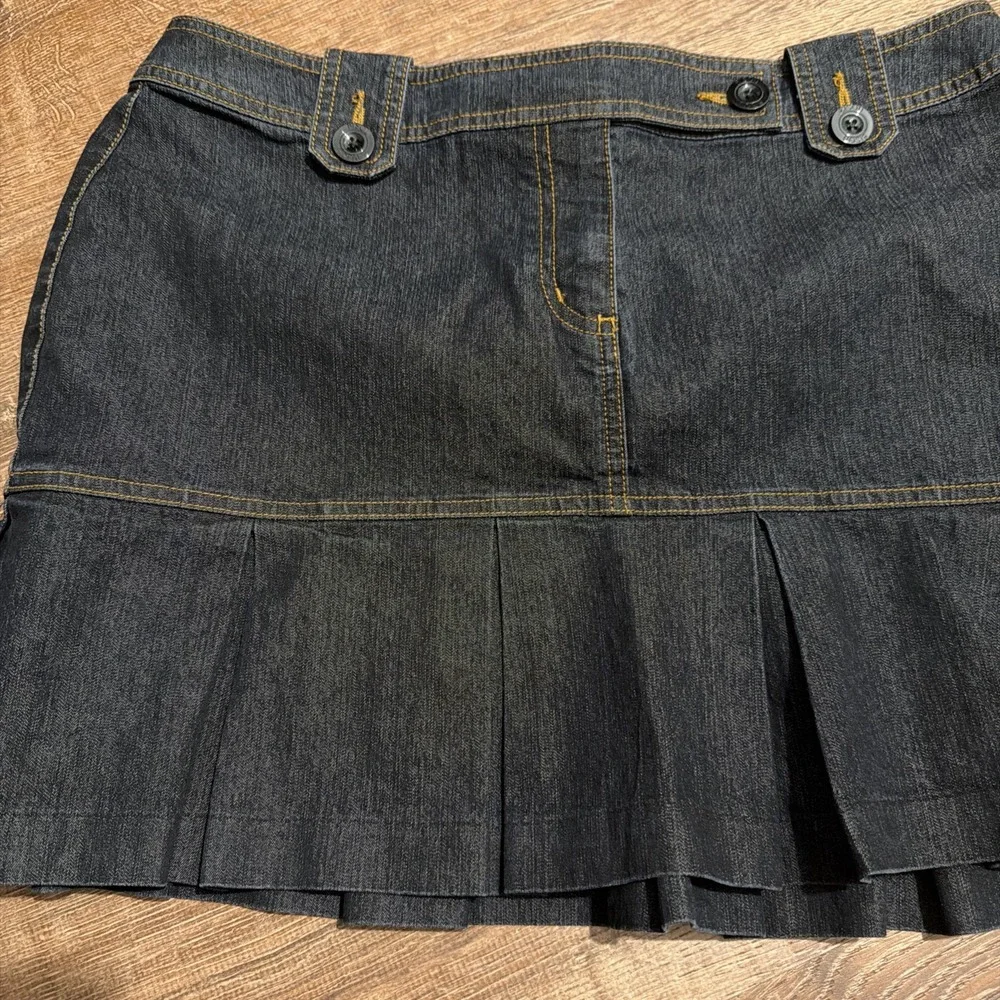 Bisou Bisou Vintage Y2K Black Denim Pleated Ruffle Mini Skirt Western Boho Sz 12